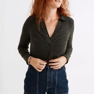 Madewell Brushed Rib Polo Crop Cardigan
